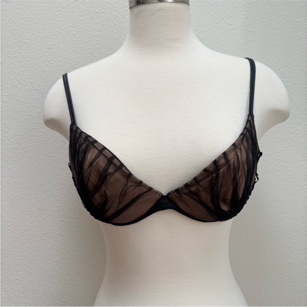 La Perla Silk Bra Rare Designer Lingerie Limited Edition Sheer Black Size 34C